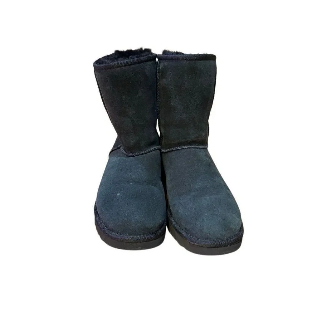 UGG Classic Short II Womens Mid-Calf Boots Sz 9 Black Sheepskin Suede Pull-On - Picture 3 of 7